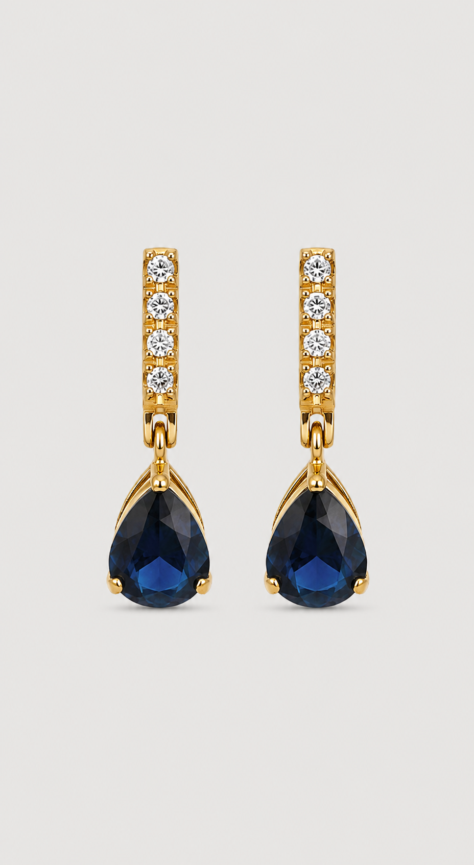 Brinco Gota Safira Azul e Brilhantes